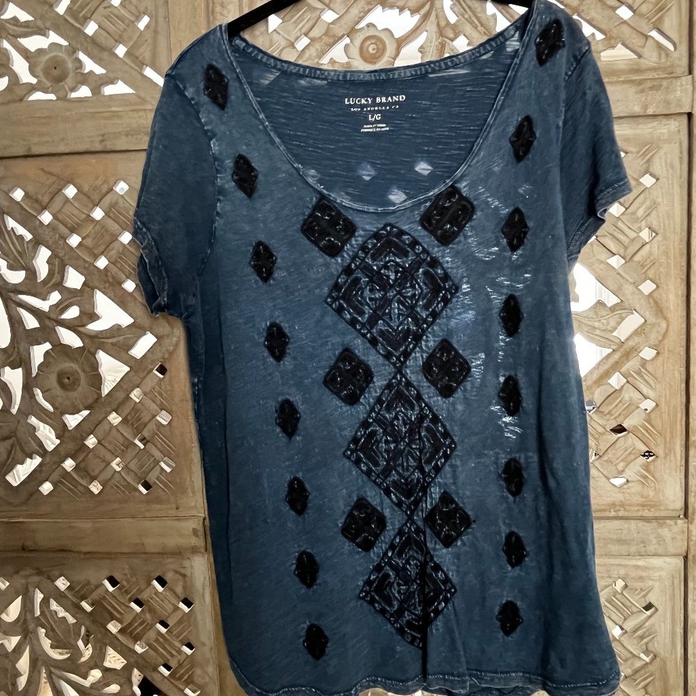 Lucky Brand embroidered top, Large